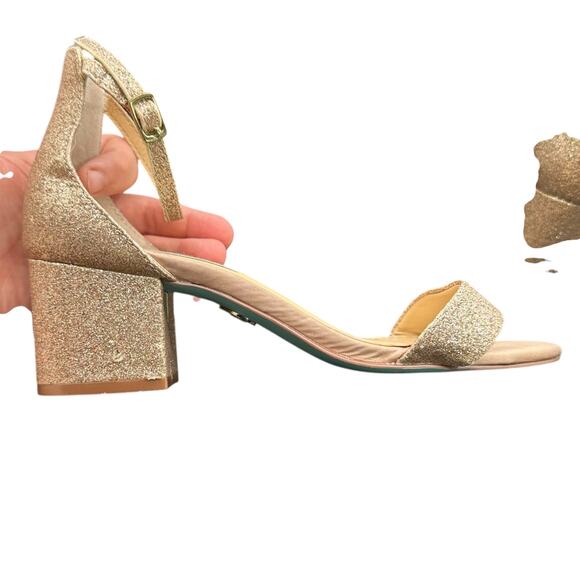 Betsy Johnson SB-MIRI Gold Glitter Block Heel Ankle Strap Sandals Women’s 7 - Picture 2 of 11